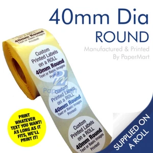 Round Circle Stickers Printed Labels PERSONALISED - 40mm Round - ON A ROLL - Picture 1 of 5