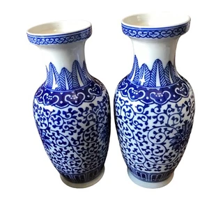 Ming Dynasty Reproduction Chinese Signed Vases Blue Set Of 2 - Picture 1 of 24