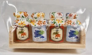 Miniature Dollhouse 1:12 Wooden Rack With 4 Jam Jars Colorful Material Tops - Picture 1 of 5