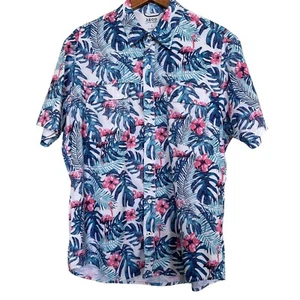 Izod Saltwater Men’s Sz L Short Sleeve Tropical Hibiscus Flamingo Shirt  - Picture 1 of 6