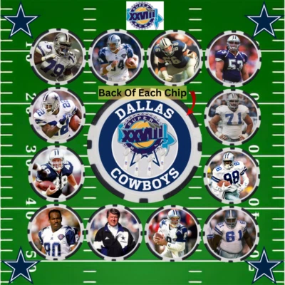 COWBOYS SUPER BOWL XXVIII CHAMPION TEAM - OFFENSE - 12 POKER CHIP SET - Image 1 of 3