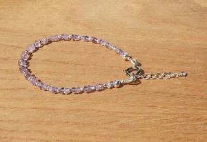 Pink Amethyst Faceted Bead Bracelet (Feb Birthstone), Silver Plated, 7" - 8" - Picture 1 of 8