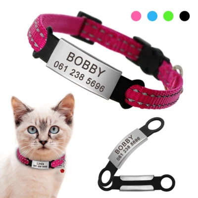 Reflective Quick Release Cat Collar Personalized No Noise Slide-On Tags 6 colors - Image 1 of 4