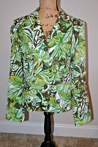 Giacca stampa Maggy London verde/marrone con grandi bottoni marroni e 4 tasche - M - Foto 1 di 2