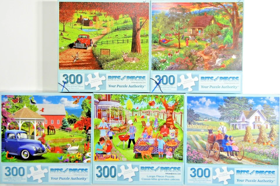 Lot of 5 Bits and Pieces Puzzles Featuring 300 Large Pieces - Image 1 of 1