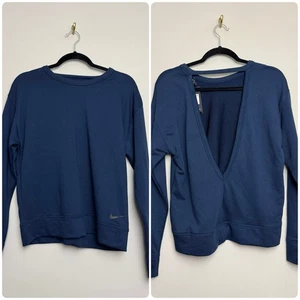 Nike Womens Versa Open Back Sweatshirt Size XS Blue Long Sleeve Cotton Pullover - Picture 1 of 8