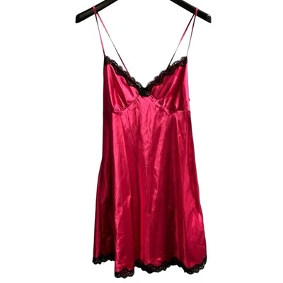 Apt 9 Slip Dress Women XL Babydoll Hot Pink Mini Black Lace Trim 90s Y2K Fairy - Image 1 of 4