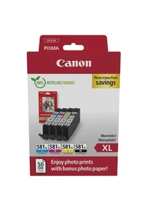 Canon CLI-581 XL C M Y BK Vorteilspack 4 Tintenpatronen größere Reichweite XL (S - Afbeelding 1 van 2