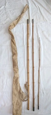 ANTIGUA CAÑA DE PESCAR MADERA BAMBÚ 11' 3 PIEZAS VINTAGE con BOLSA DE LONA Hermosa Foto 1 de 4