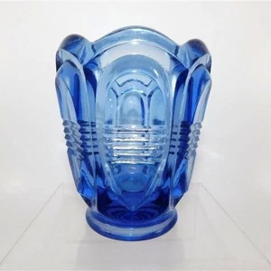 131/2819 Fenton Dark Blue Glass Barred Oval Tulip Edged Votive/Toothpick - Picture 1 of 5