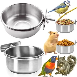 2 Pack Stainless Steel Bird Feeding Dish Cups Bird Feeder with Clamp for Cage - Picture 1 of 7