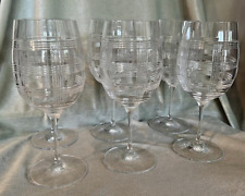 RARE Ralph Lauren Glen Plaid Crystal Smooth Stem Wine or Water Glasses  Set of 6