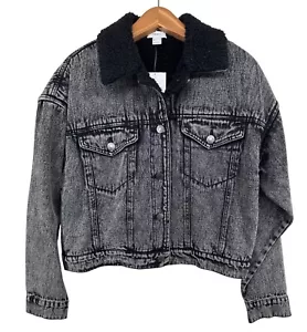 Forever 21 Womens Jacket Sz S Black Denim Sherpa-Lined Trucker Style Classic NEW - Picture 1 of 9