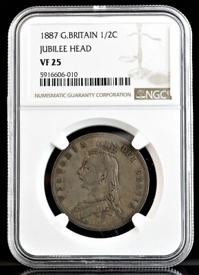 1887 Great Britain Silver Half Crown 1/2 C Jubilee Head Coin NGC VF 25 Graded - Image 1 of 4