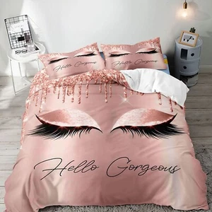 VIVIHOME 3PCS Hello Gorgeous King Duvet Cover Set, Luxury Rose Gold Glitter B... - Picture 1 of 7