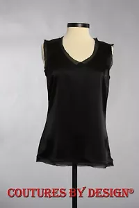St John Strick Liquid Satin Top Tank Shell Caviar schwarz Gr. Petite neu mit Etikett UVP $ 395 - Bild 1 von 2