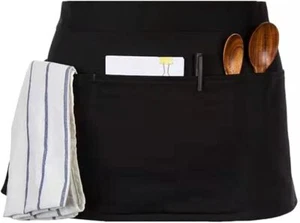 Waist Apron with 3 Pockets - Black Waitress Waiter Short Aprons, Water Resist... - Picture 1 of 2