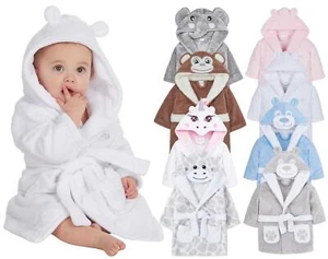 Baby Toddlers Bathrobe Infant Kid Soft Coral Fleece Hooded Dressing Gown - Picture 1 of 103
