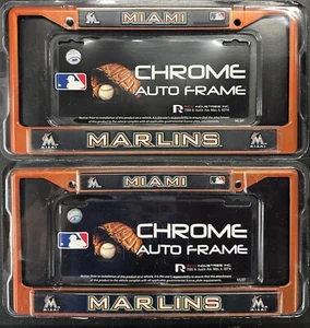 2 Pack! Rico Miami Baseball Marlins MLB Orange Metal License Plate Frame - Picture 1 of 1