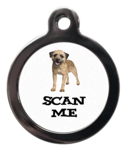 Pet ID tag SCAN ME CARTOON BORDER TERRIER DOG Picture tag  2 sizes - Picture 1 of 2