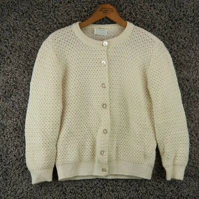 Vintage Cartigan Womens Medium Acrylic White Knit Button Up Sweater - Image 1 of 4