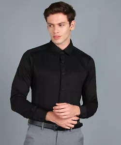 Black Color Men Slim Fit Solid Cut Collar Formal Shirt for Office Wear - Picture 1 of 7