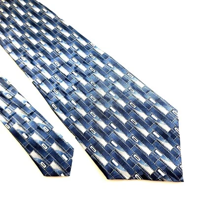 Corbata de seda ancha azul con estampado geométrico abstracto azul Stafford Foto 1 de 4