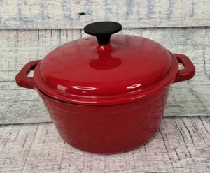 Bella 2.75 Qt Enameled Cast Iron Pot W/Lid, Red w/ White Interior - 8"W/ 4"T - Picture 1 of 24