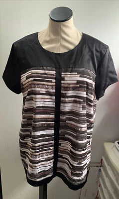 Narciso Rodriguez Black w/ Cream Multicolored Geometric Pattern Top Size XL - Image 1 of 4