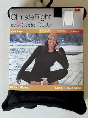 Talla M Climate Right Cuddl Duds Negro Manga Larga Crew Elastizado Polar Capa Base Foto 1 de 4