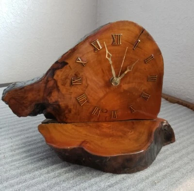 Wood Clock Handmade table/shelf Rustic Burl Live Edge 2 Tone Wood - Image 1 of 4