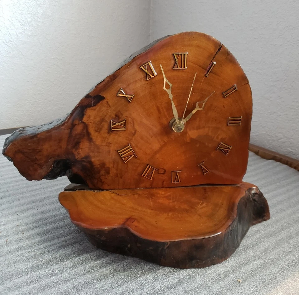 Wood Clock Handmade table/shelf Rustic Burl Live Edge 2 Tone Wood - Image 1 of 4