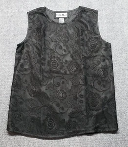 Indigo Moon Blouse Top Womens XS Black Floral Lace Sleeveless Crew Neck Pullover - Picture 1 of 6
