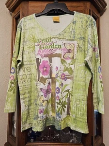 Katina Marie Womens Tops Floral Trail Garden  Rhinestone Size XL  - Picture 1 of 22