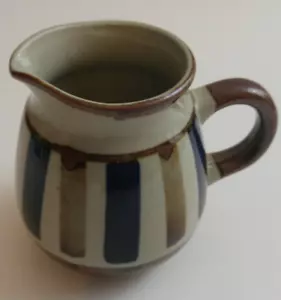 Potter’s Wheel Steinzeug Milchkännchen Sahnekännchen hellbraun blau Streifen Japan - Bild 1 von 7