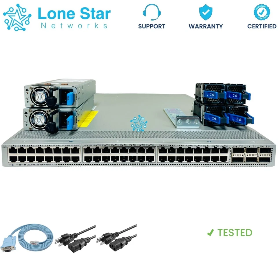 Cisco N9K-C93108TC-EX NEXUS 9300 48-PORT 10G BASE-T, 6P 100G QSFP28 Switch - Image 1 of 1