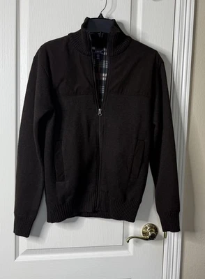 Izod 男式棕色拉链夹克带格子内带领 S 码 — 第 1/3 张图片