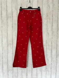 Burberry Women’s Red Trousers UK 6 Horse Print Logo Wide Leg Cotton - Picture 1 of 9