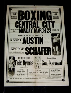 RARE 1931 K. AUSTIN v SCHAFER boxing poster boxer KENNARD BYRNES LISS NEBRASKA - Picture 1 of 1