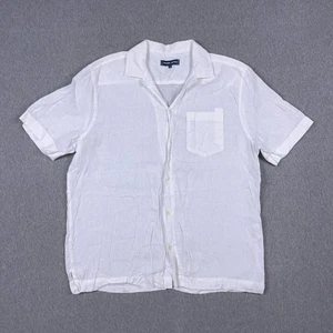 Camisa Frescobol Carioca Para Hombres Mediana Blanca Lino Cuello de Campamento Hecha en Portugal - Imagen 1 de 12