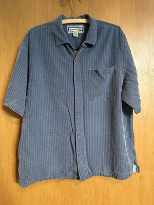 Мужская рубашка Jamaica Jaxx в синюю тонкую полоску с коротким рукавом пуговицы на пальмах размер Med - Изображение 1 из 4