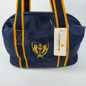 Bolso de Viaje Náutico Liz Claiborne Lona Ancla Pequeño Nylon Azul Amarillo Años 90 - Imagen 1 de 16