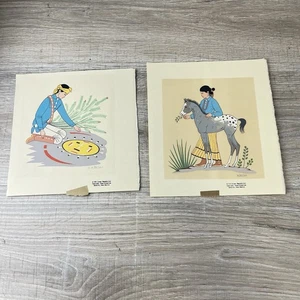 Vtg Harrison H. Begay Signed Silk Screen Prints Navajo Girl Boy Pony 1969 - Picture 1 of 21