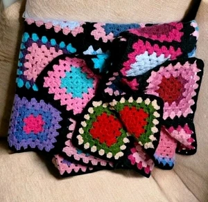Vintage Crocheted Throw Granny Squares Afghan Blanket Handmade Beautiful 53x32 C - Picture 1 of 16