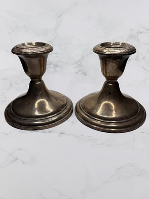 Lote de 2 candelabros reforzados con peso de plata de ley Alvin vintage S159 Foto 1 de 4