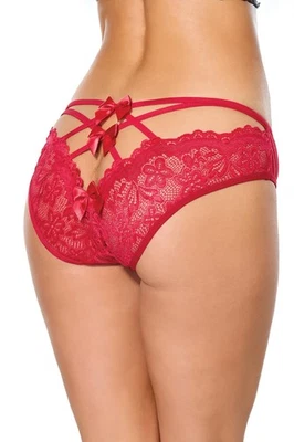 Braguita de bikini Coquette sexy de encaje con tiras con lazo trasero roja Foto 1 de 4