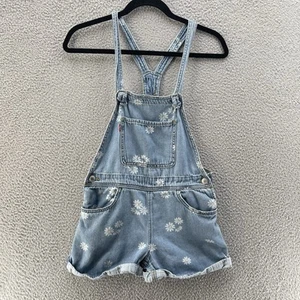 Levi's Denim Shortalls Girls 16 Reg Blue Floral All Over Relaxed Shorts Overalls - Picture 1 of 16