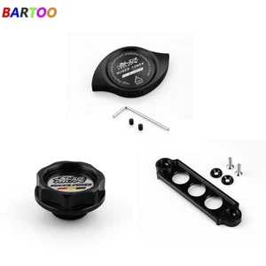 Black JDM Oil Filler Cap Water Radiator Cap Battery Tie Down Ki For Honda Civic - Picture 1 of 16