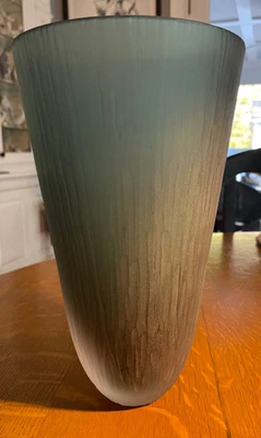 Vintage Frosted Teal Blue Signed Arcade Italy Murano Glass 11" Vase - Image 1 of 4