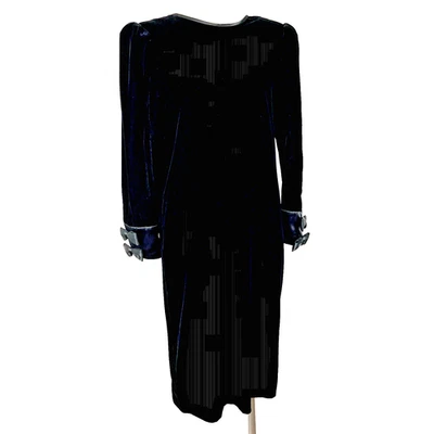 Vestido de fiesta vintage de terciopelo negro Albert Nipon Boutique de los años 80 acento con moño talla M Foto 1 de 4